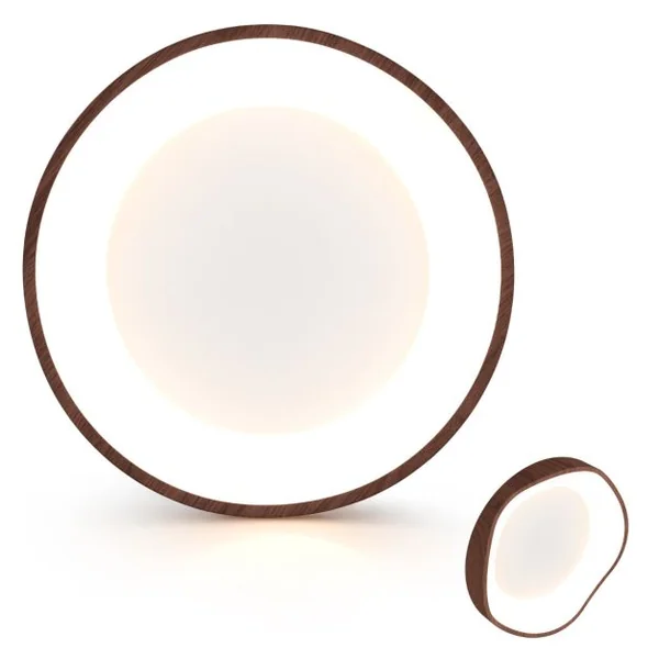 Plafonnier LED Luminaire Moderne 24 W avec Motif en Bois Cadre en Métal Lustre à Éclairage LED 3000 K Lumière Chaude Plafonnier LED Marron