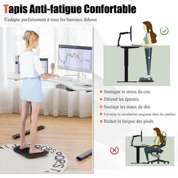 Planche d'Équilibre à Rotation à 360° avec Points de Massage et Base Antidérapante pour Bureau Debout Charge de 150 KG Noir