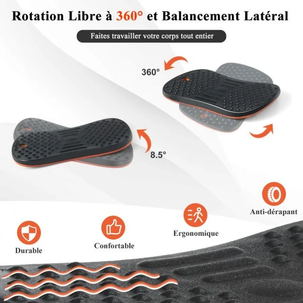 Planche d'Équilibre à Rotation à 360° avec Points de Massage et Base Antidérapante pour Bureau Debout Charge de 150 KG Noir