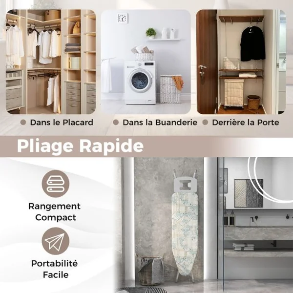 Planche à Repasse avec Support pour Fer 133 x 34 cm Table à Repasser en Acier Au Carbone avec Réglage en Hauteur Jaune+Bleu