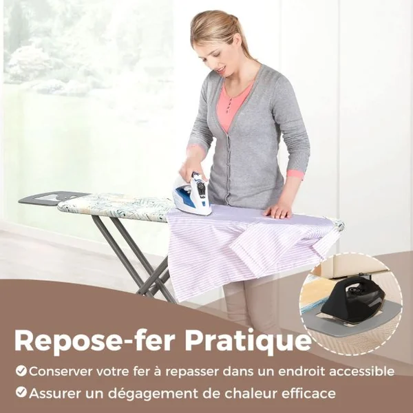 Planche à Repasse avec Support pour Fer 133 x 34 cm Table à Repasser en Acier Au Carbone avec Réglage en Hauteur Jaune+Bleu