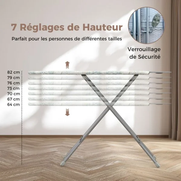 Planche à Repasse avec Support pour Fer 133 x 34 cm Table à Repasser en Acier Au Carbone avec Réglage en Hauteur Jaune+Bleu