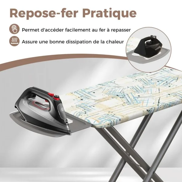 Planche à Repasser Taille Complète avec Repose-Planche Table à Repasser au Carbone de 149 x 38 cm avec Hauteur Réglable Coloré