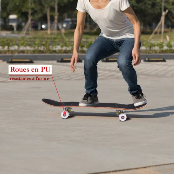 Planche à Roulettes pour Enfant Skateboard en Bois d'Érable à 7 Couches Incurvé Capacité 70 kg 79x20cm Bleu/Noir