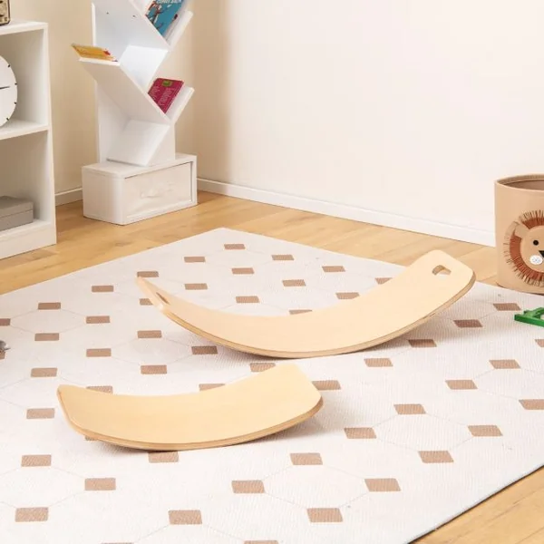 Planches d’Équilibre en Bois 2 Pièces 87x30/60x30CM Charge 150KG Balance Board avec Courbe Douce et Poignées 2CM d'Épaisseur