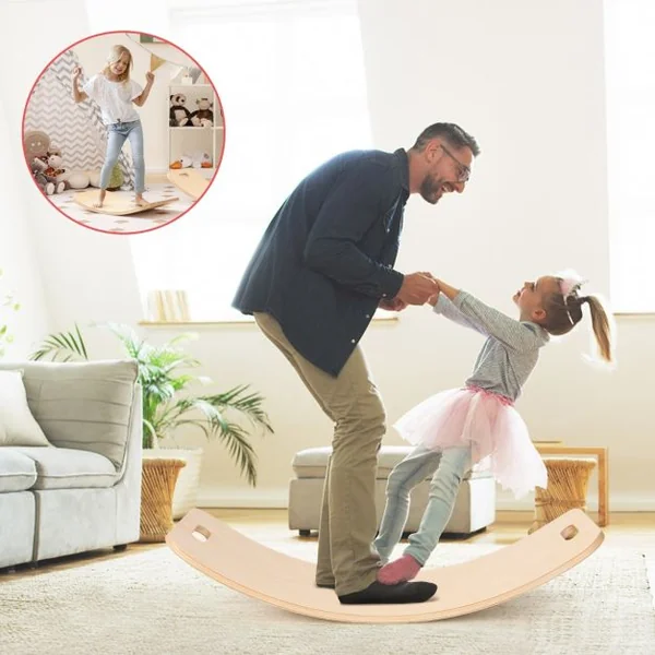 Planches d’Équilibre en Bois 2 Pièces 87x30/60x30CM Charge 150KG Balance Board avec Courbe Douce et Poignées 2CM d'Épaisseur