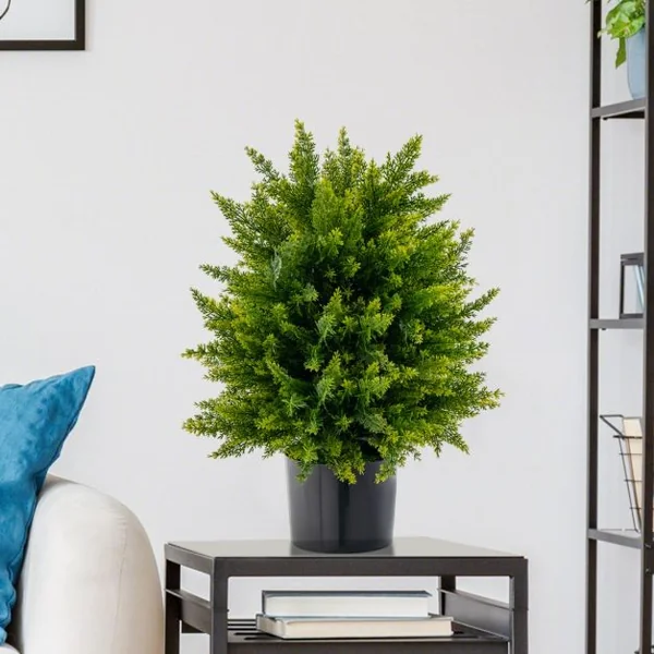 Plante Artificiel Lot de 2 Boule Topiaire Cyprès 33 x 54 cm (Dia. x H) Pots Inclus Décoration Intérieur Extérieur