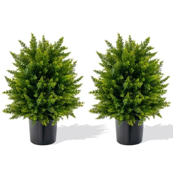 Plante Artificiel Lot de 2 Boule Topiaire Cyprès 33 x 54 cm (Dia. x H) Pots Inclus Décoration Intérieur Extérieur