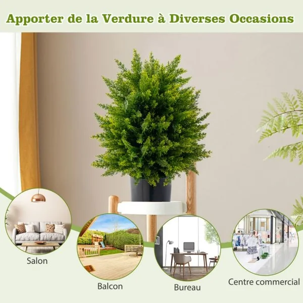 Plante Artificiel Lot de 2 Boule Topiaire Cyprès 33 x 54 cm (Dia. x H) Pots Inclus Décoration Intérieur Extérieur