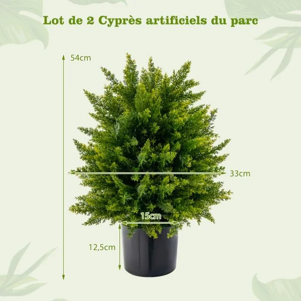Plante Artificiel Lot de 2 Boule Topiaire Cyprès 33 x 54 cm (Dia. x H) Pots Inclus Décoration Intérieur Extérieur