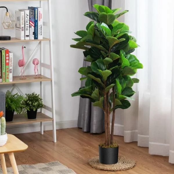 Plante Artificielle 120CM avec Pot Décoration en PP Souple Fausse Figuier à Feuilles de Violon 118 Feuilles en PEVA