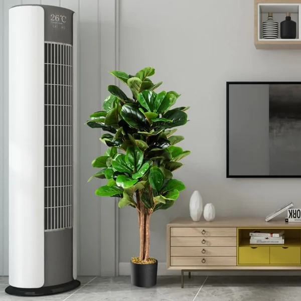 Plante Artificielle 120CM avec Pot Décoration en PP Souple Fausse Figuier à Feuilles de Violon 118 Feuilles en PEVA
