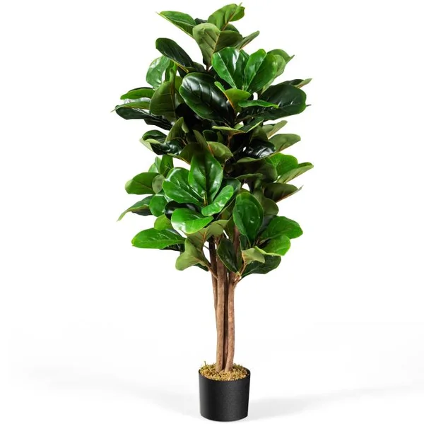 Plante Artificielle 120CM avec Pot Décoration en PP Souple Fausse Figuier à Feuilles de Violon 118 Feuilles en PEVA