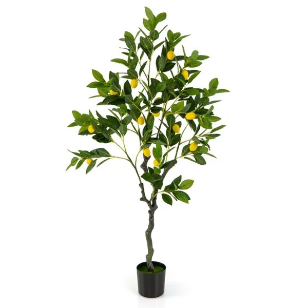 Plante Artificielle de 120CM avec Pot Rempli de Ciment Citronnier Artificiel avec Plante Verte Tronc Réaliste Mousse Simulée Fausse