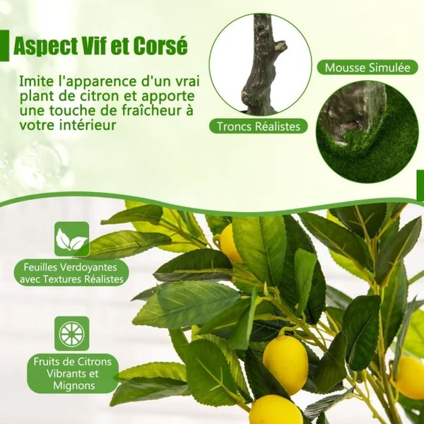Plante Artificielle de 120CM avec Pot Rempli de Ciment Citronnier Artificiel avec Plante Verte Tronc Réaliste Mousse Simulée Fausse