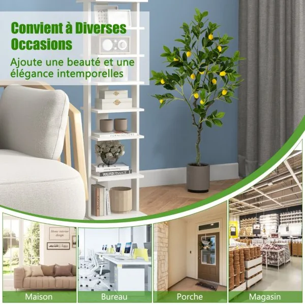 Plante Artificielle de 120CM avec Pot Rempli de Ciment Citronnier Artificiel avec Plante Verte Tronc Réaliste Mousse Simulée Fausse