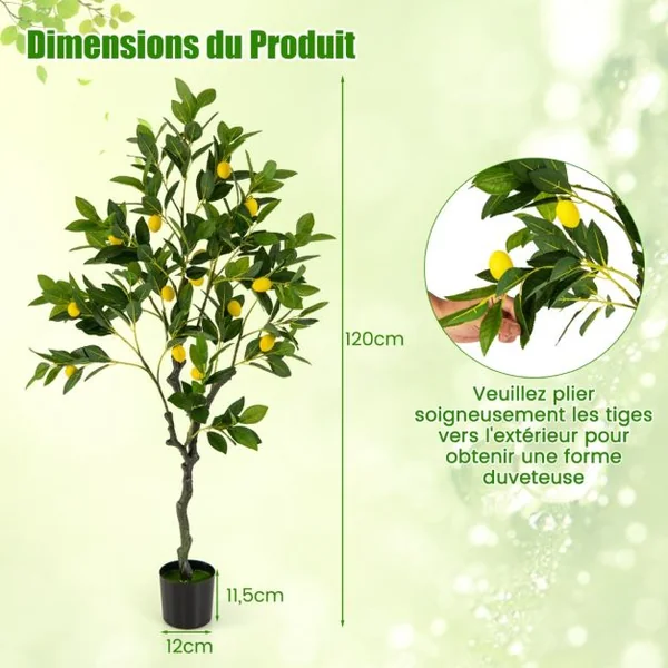 Plante Artificielle de 120CM avec Pot Rempli de Ciment Citronnier Artificiel avec Plante Verte Tronc Réaliste Mousse Simulée Fausse
