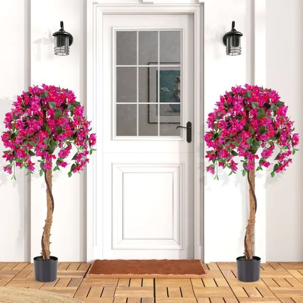 Plante Artificielle de 135CM avec Base en Ciment Fausse Azalées 312 Fleurs 624 Feuilles Sans Entretien pour Salon Balcon