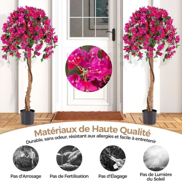 Plante Artificielle de 135CM avec Base en Ciment Fausse Azalées 312 Fleurs 624 Feuilles Sans Entretien pour Salon Balcon