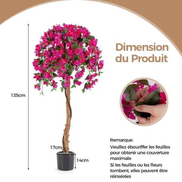 Plante Artificielle de 135CM avec Base en Ciment Fausse Azalées 312 Fleurs 624 Feuilles Sans Entretien pour Salon Balcon