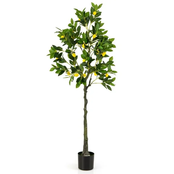 Plante Artificielle de 160CM avec Pot Rempli de Ciment Citronnier Artificiel avec Plante Verte Tronc Réaliste Mousse Simulée