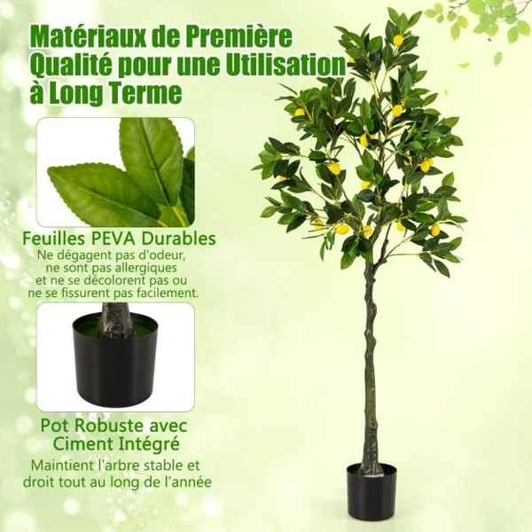 Plante Artificielle de 160CM avec Pot Rempli de Ciment Citronnier Artificiel avec Plante Verte Tronc Réaliste Mousse Simulée