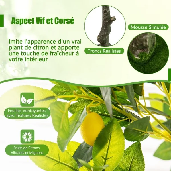 Plante Artificielle de 160CM avec Pot Rempli de Ciment Citronnier Artificiel avec Plante Verte Tronc Réaliste Mousse Simulée