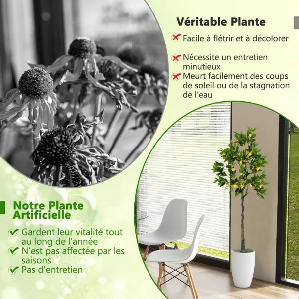 Plante Artificielle de 160CM avec Pot Rempli de Ciment Citronnier Artificiel avec Plante Verte Tronc Réaliste Mousse Simulée
