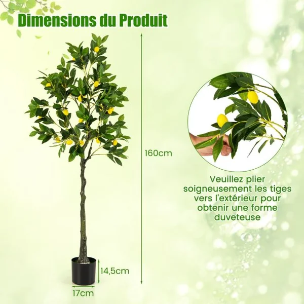 Plante Artificielle de 160CM avec Pot Rempli de Ciment Citronnier Artificiel avec Plante Verte Tronc Réaliste Mousse Simulée