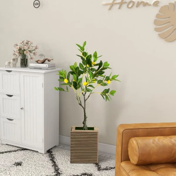 Plante Artificielle de 80CM avec Pot Rempli de Ciment Citronnier Artificiel avec Plante Verte Tronc Réaliste Mousse Simulée Fausse