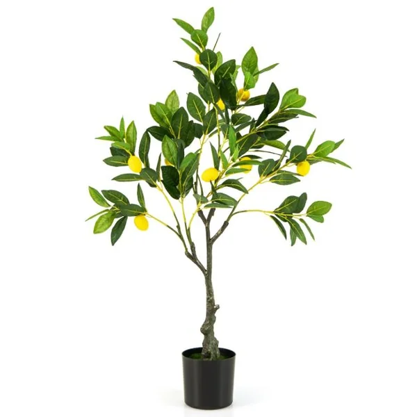 Plante Artificielle de 80CM avec Pot Rempli de Ciment Citronnier Artificiel avec Plante Verte Tronc Réaliste Mousse Simulée Fausse