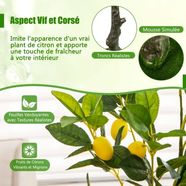 Plante Artificielle de 80CM avec Pot Rempli de Ciment Citronnier Artificiel avec Plante Verte Tronc Réaliste Mousse Simulée Fausse