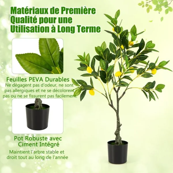 Plante Artificielle de 80CM avec Pot Rempli de Ciment Citronnier Artificiel avec Plante Verte Tronc Réaliste Mousse Simulée Fausse