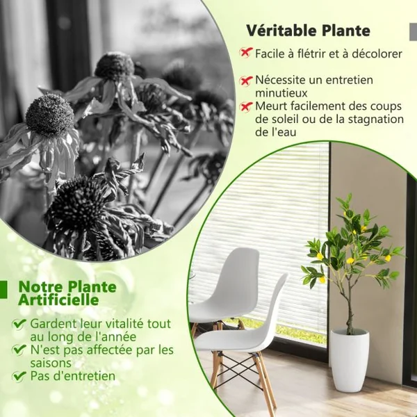Plante Artificielle de 80CM avec Pot Rempli de Ciment Citronnier Artificiel avec Plante Verte Tronc Réaliste Mousse Simulée Fausse