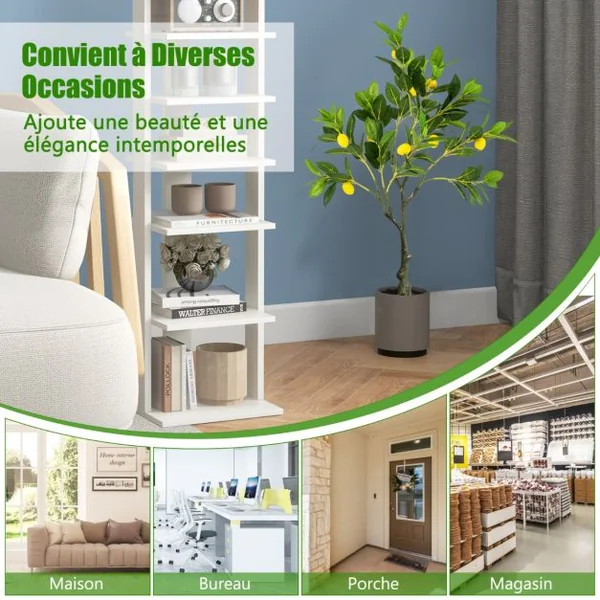 Plante Artificielle de 80CM avec Pot Rempli de Ciment Citronnier Artificiel avec Plante Verte Tronc Réaliste Mousse Simulée Fausse