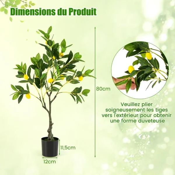 Plante Artificielle de 80CM avec Pot Rempli de Ciment Citronnier Artificiel avec Plante Verte Tronc Réaliste Mousse Simulée Fausse