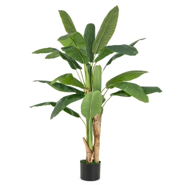 Plante Artificielle en Pot de 150cm en Plastique Pot en Ciment 2 Mousse avec 18 Grandes Feuilles pour Bureau Maison