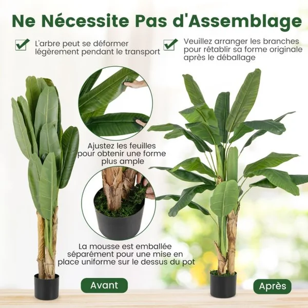 Plante Artificielle en Pot de 150cm en Plastique Pot en Ciment 2 Mousse avec 18 Grandes Feuilles pour Bureau Maison