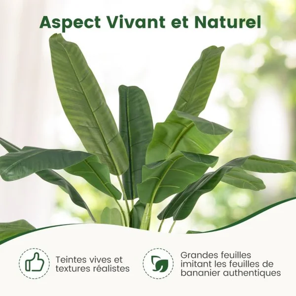 Plante Artificielle en Pot de 150cm en Plastique Pot en Ciment 2 Mousse avec 18 Grandes Feuilles pour Bureau Maison