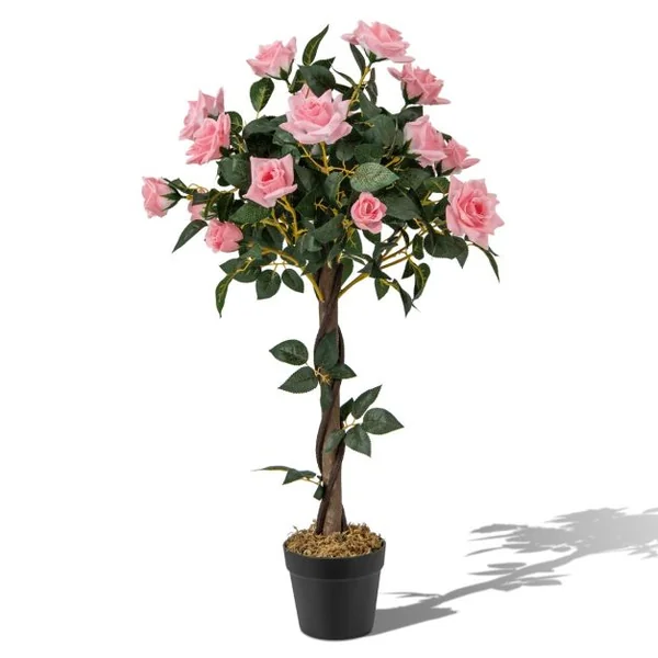 Plante Artificielle en Pot Remplies de Ciment 93CM avec 21 Roses Fausse Rosier à Fleurs avec Décoration Moderne pour Salon Balcon Bureau