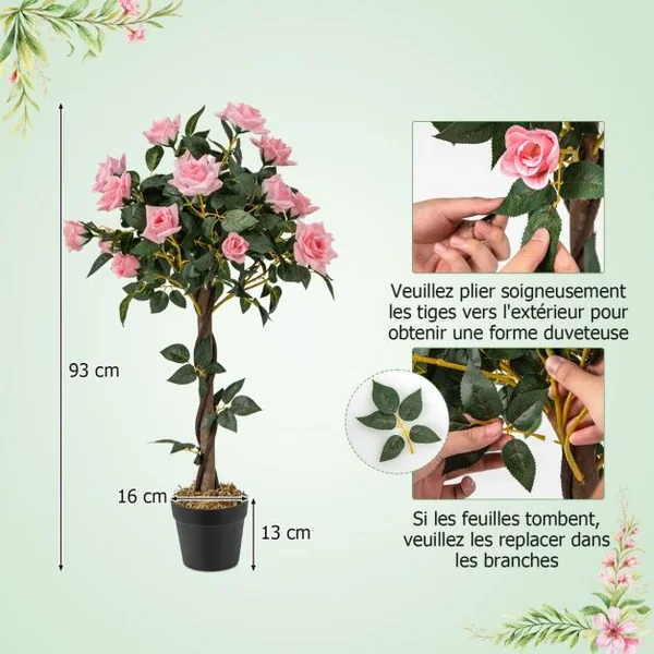 Plante Artificielle en Pot Remplies de Ciment 93CM avec 21 Roses Fausse Rosier à Fleurs avec Décoration Moderne pour Salon Balcon Bureau
