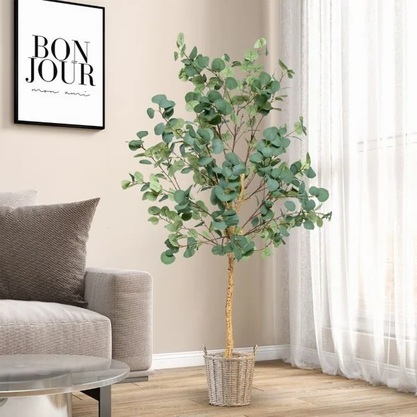 Plante Artificielle Eucalyptus 165 CM avec Pot 517 Feuilles Réglable D'eucalyptus Dollar En Argent Décoration Intérieure