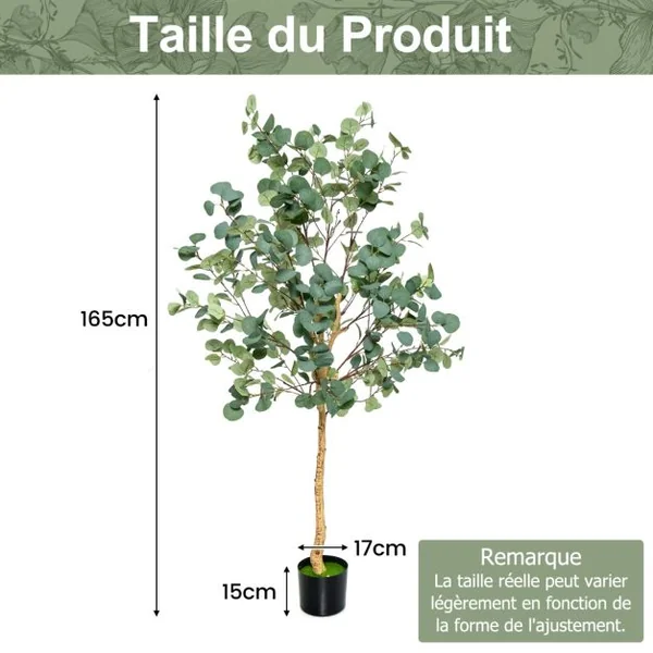 Plante Artificielle Eucalyptus 165 CM avec Pot 517 Feuilles Réglable D'eucalyptus Dollar En Argent Décoration Intérieure
