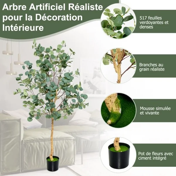 Plante Artificielle Eucalyptus 165 CM avec Pot 517 Feuilles Réglable D'eucalyptus Dollar En Argent Décoration Intérieure