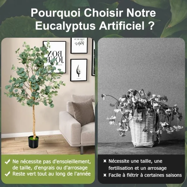 Plante Artificielle Eucalyptus 165 CM avec Pot 517 Feuilles Réglable D'eucalyptus Dollar En Argent Décoration Intérieure