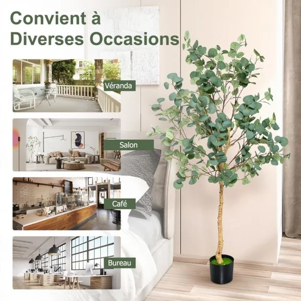 Plante Artificielle Eucalyptus 165 CM avec Pot 517 Feuilles Réglable D'eucalyptus Dollar En Argent Décoration Intérieure