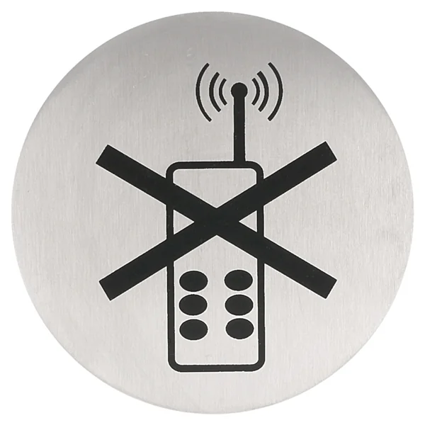 PLAQUE AUTO-ADHESIVE "PAS DE TELEPHONE" Ø 7,5 CM ARGENTE INOX (1 UNITÉ) - Garcia de Pou