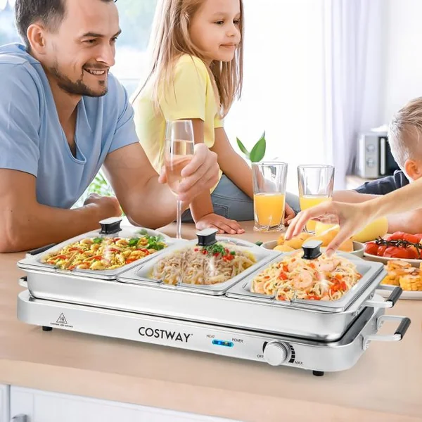 Plateau Chauffant Électrique 2 en 1 de 450 W Capacité de 9L Argent