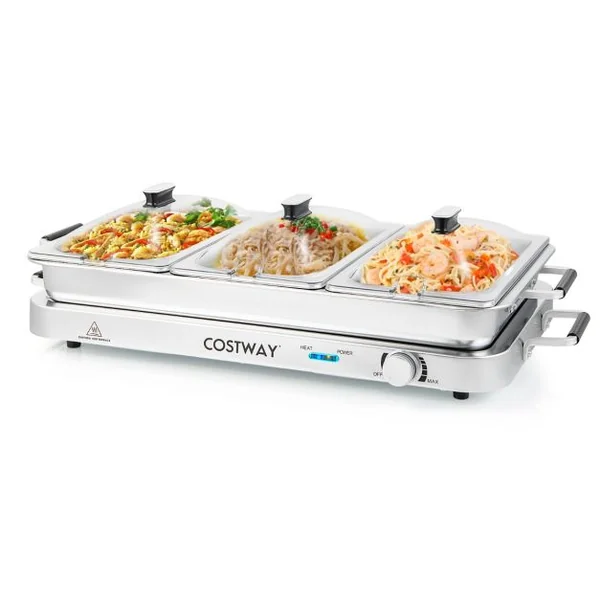 Plateau Chauffant Électrique 2 en 1 de 450 W Capacité de 9L Argent