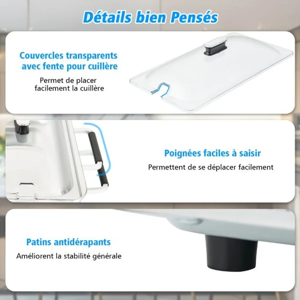 Plateau Chauffant Électrique 2 en 1 de 450 W Capacité de 9L Argent